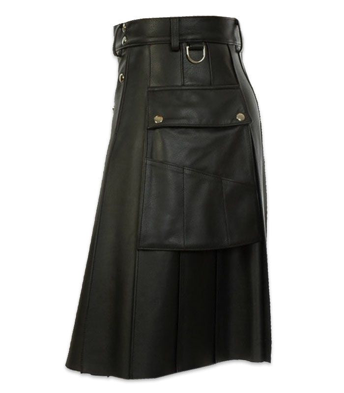Scottish Festival Skirt Men's Multicolor Leather Pleated Skirt