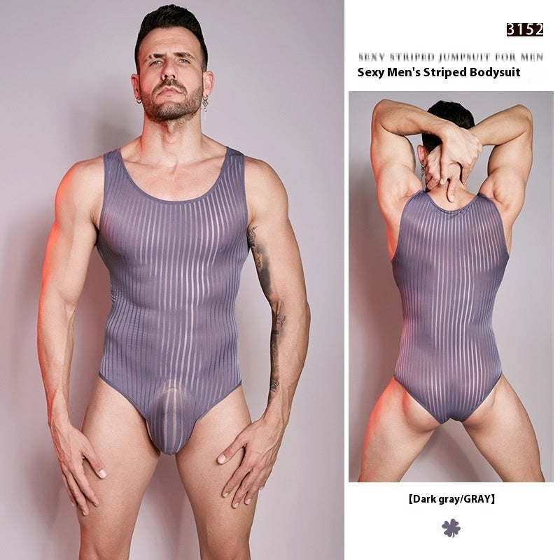 Thin Tight-fitting High Elastic Vertical Bar Men's One-piece