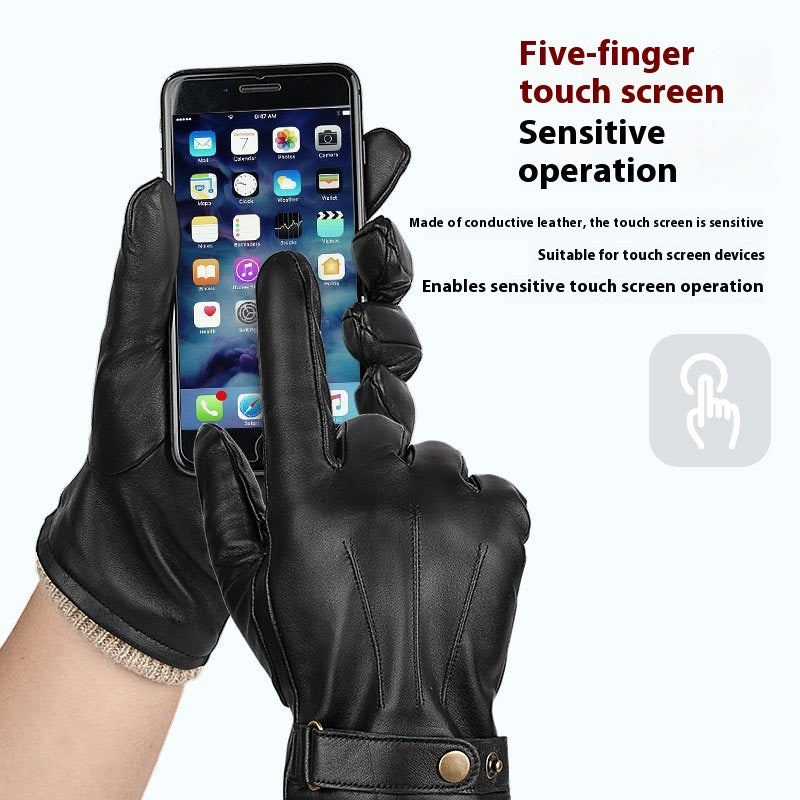Men's Fleece-lined Windproof Sheepskin Gloves
