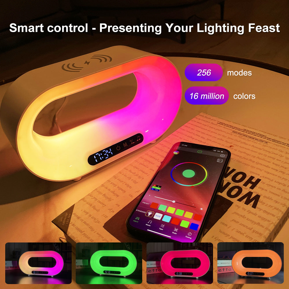 3-in-1 LED Desk Lamp RGB Wireless Charger Alarm Clock