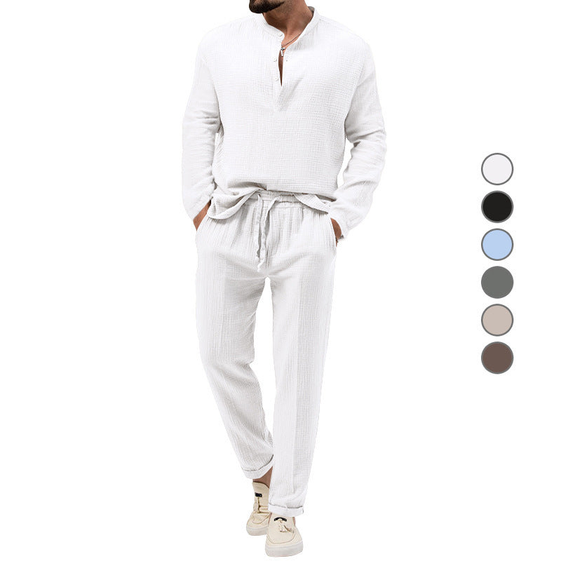 Solid Color Casual T-shirt Long Sleeve Shirt Trousers Set