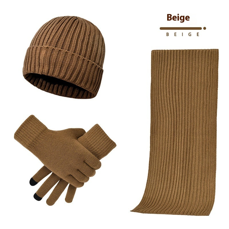 Men's Women's Knitted Wool Hat Scarf Gloves Set