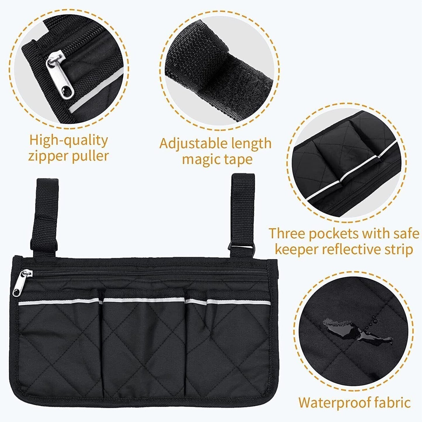 Outdoor Wheelchair Armrest Storage Pouch: Organizer Holder Pack
