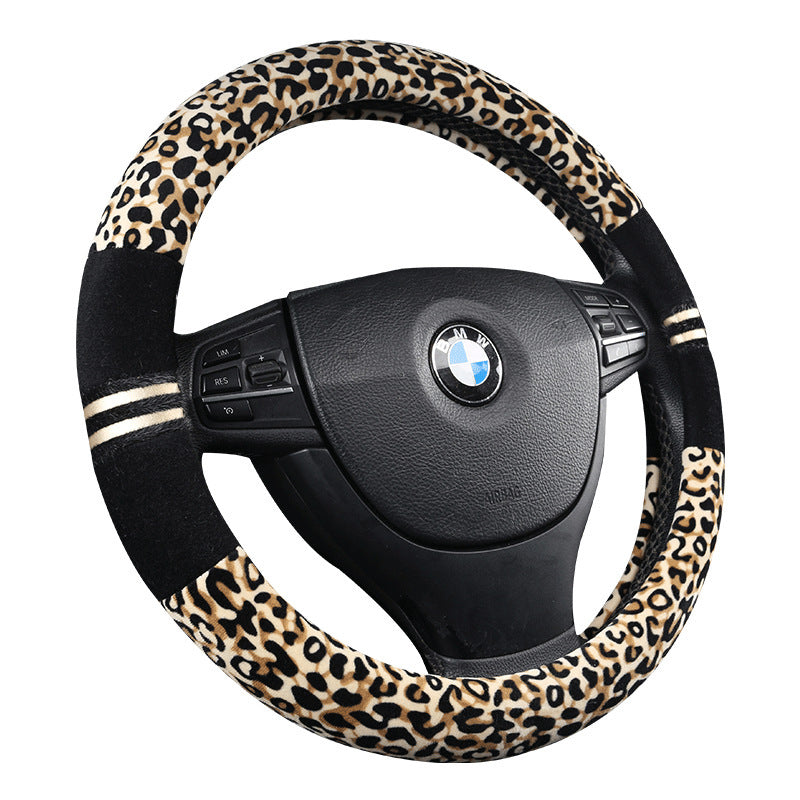 Leopard Print Winter Plush Steering Wheel Cover