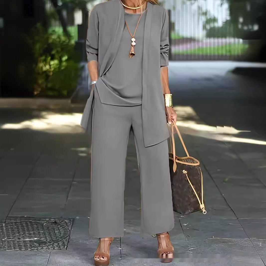 Sleeveless Top Cardigan Wide Leg Pants Suit