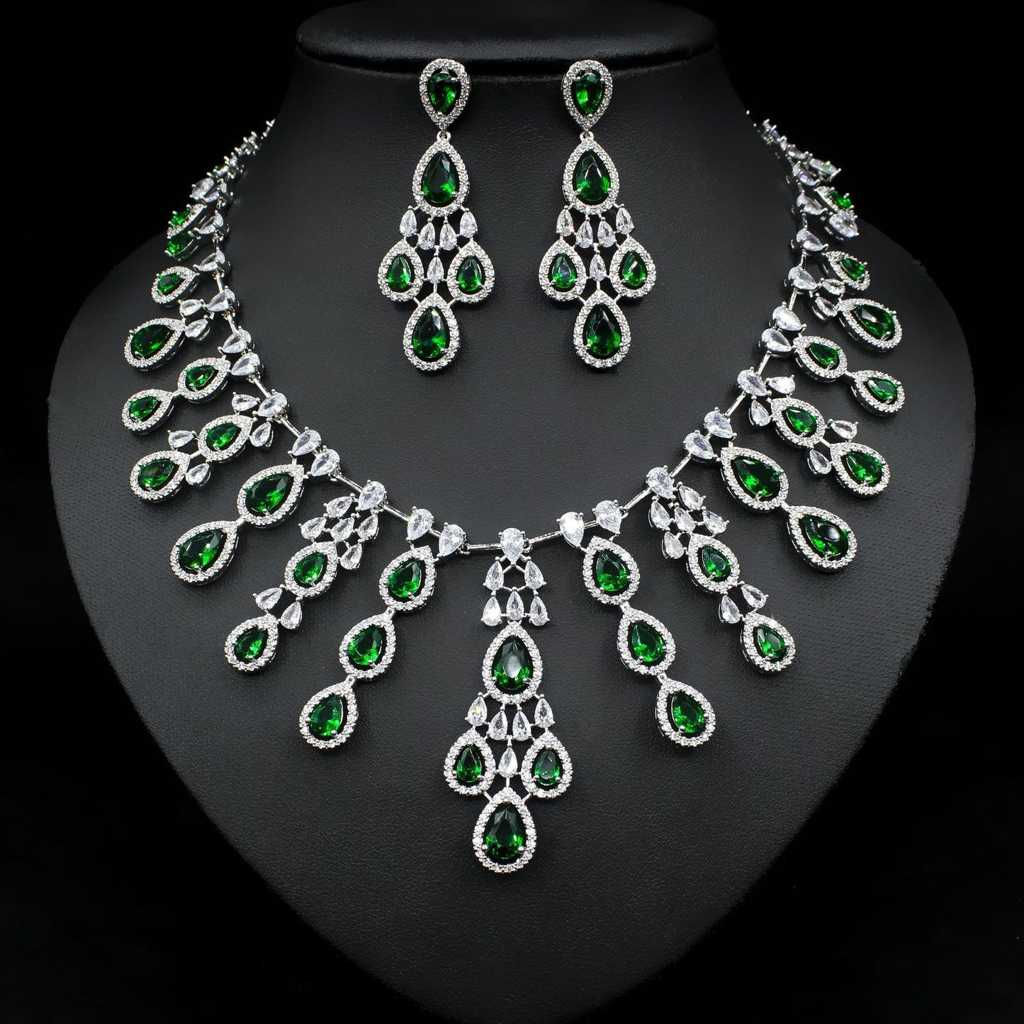Women's Fashion Water Drop Zircon Necklace Earrings Set