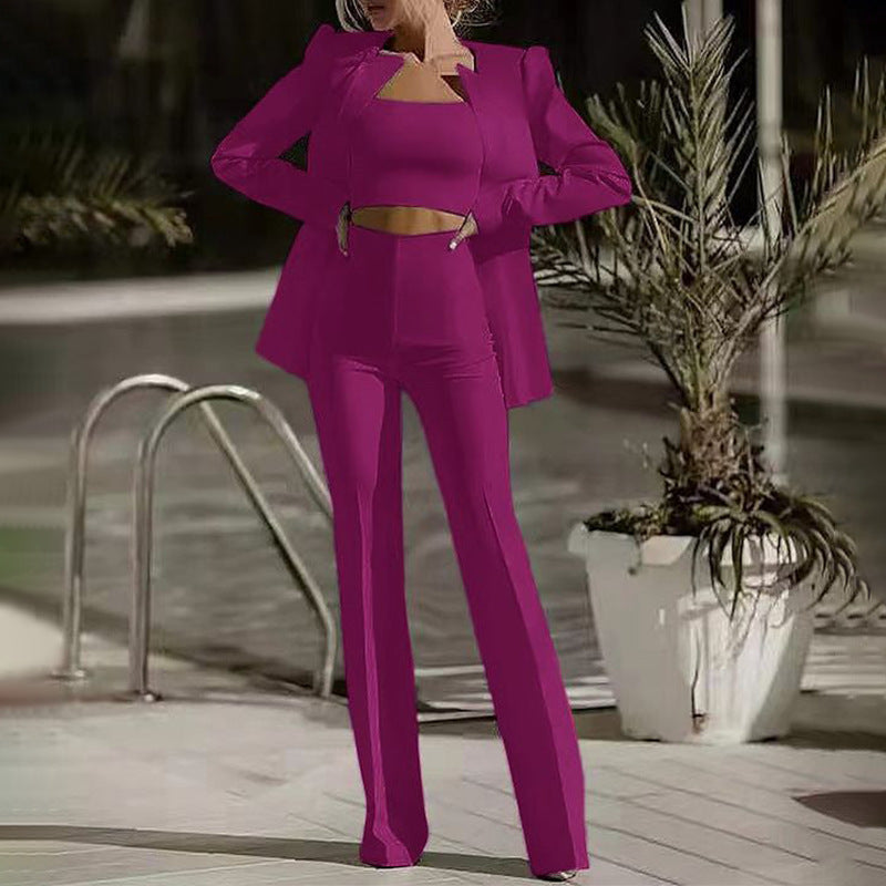 Tube Top High Waist Straight Leg Pants Suit