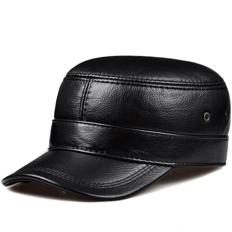 Leather Hat for Men Warm Flat Top Ear Protection