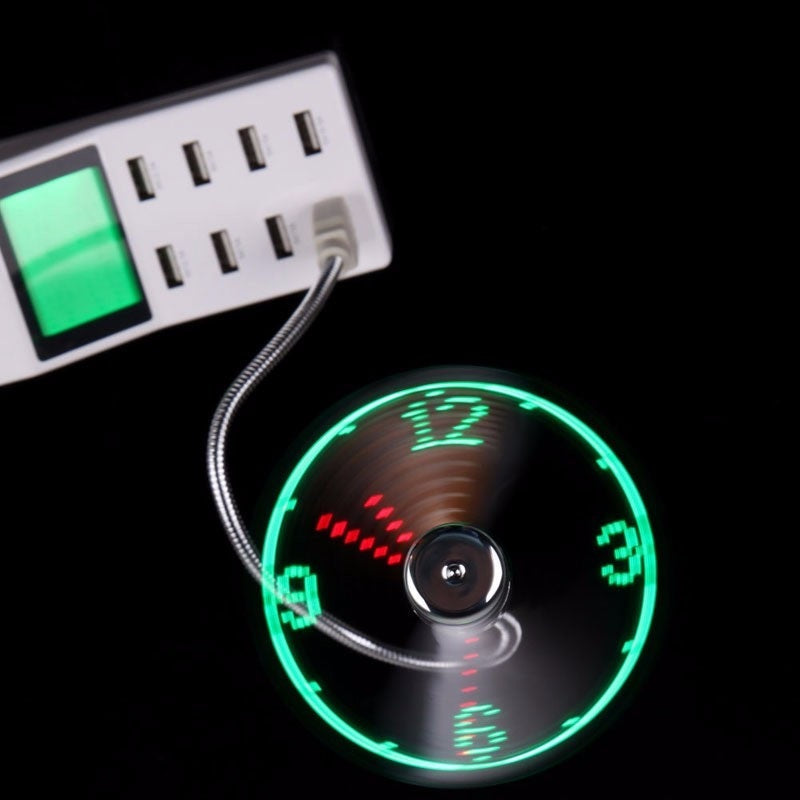 USB LED Mini Fan Clock Flexible Time Display Gadget