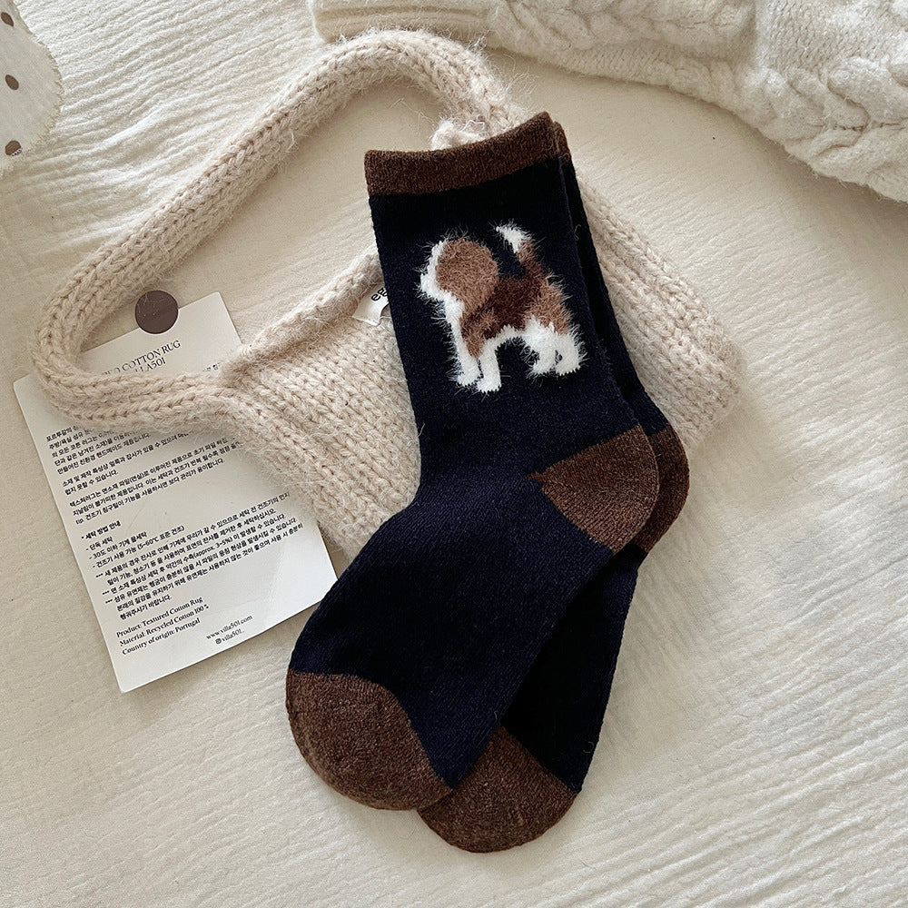 Thickened Contrast Color Mid-calf Wool Socks