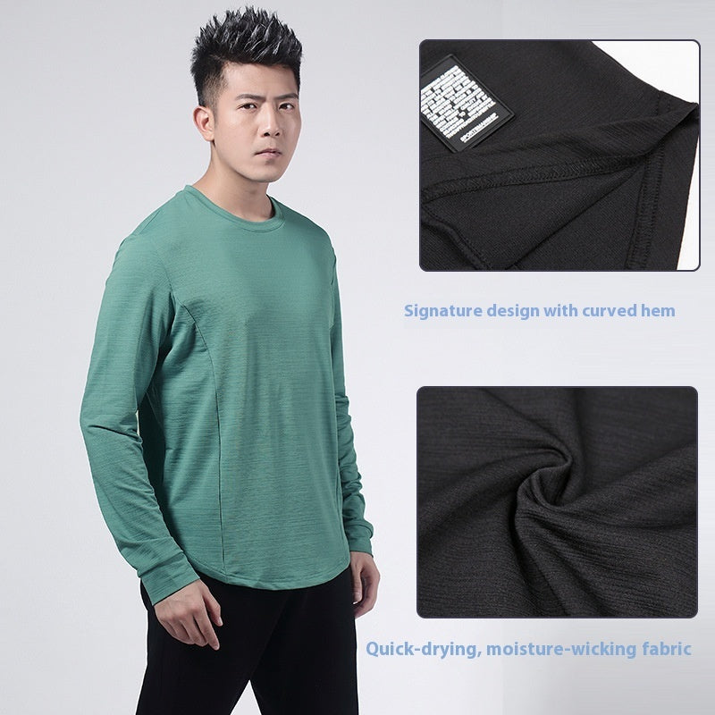 Outdoor Crew Neck T-shirt Sweater Loose Casual Quick-drying Sports Workout Long Sleeve