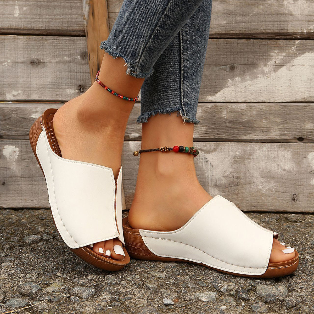 Solid Wedge Peep-Toe Slides