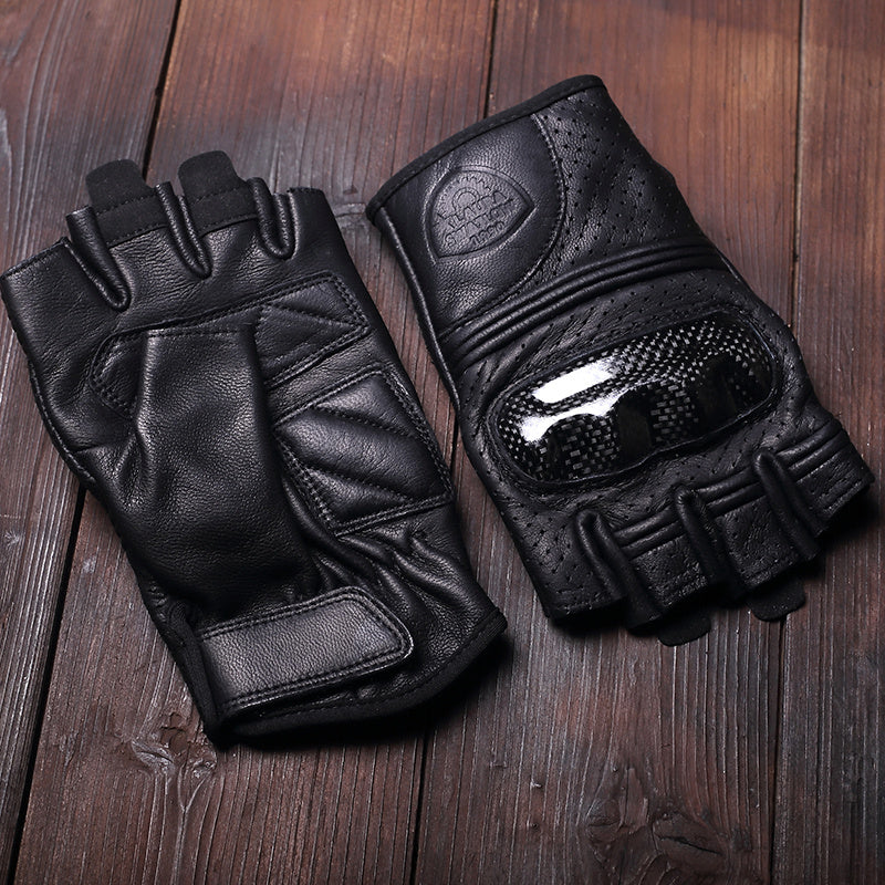 Yellow Cowhide Half Finger Motorcycle Gloves