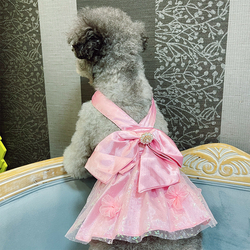 Mesh Dress Skirt Dogs And Cats Bow Pearl