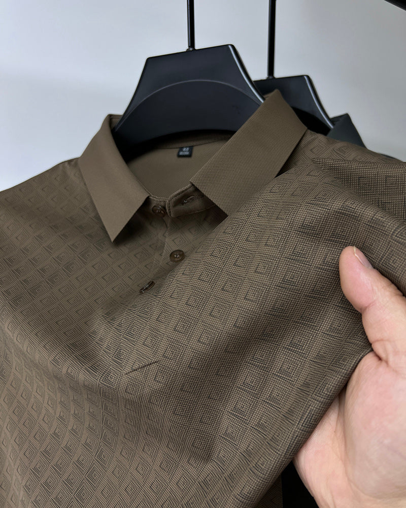 High-end Elegant Ice Silk Men's Lapel Plaid Polo Shirt