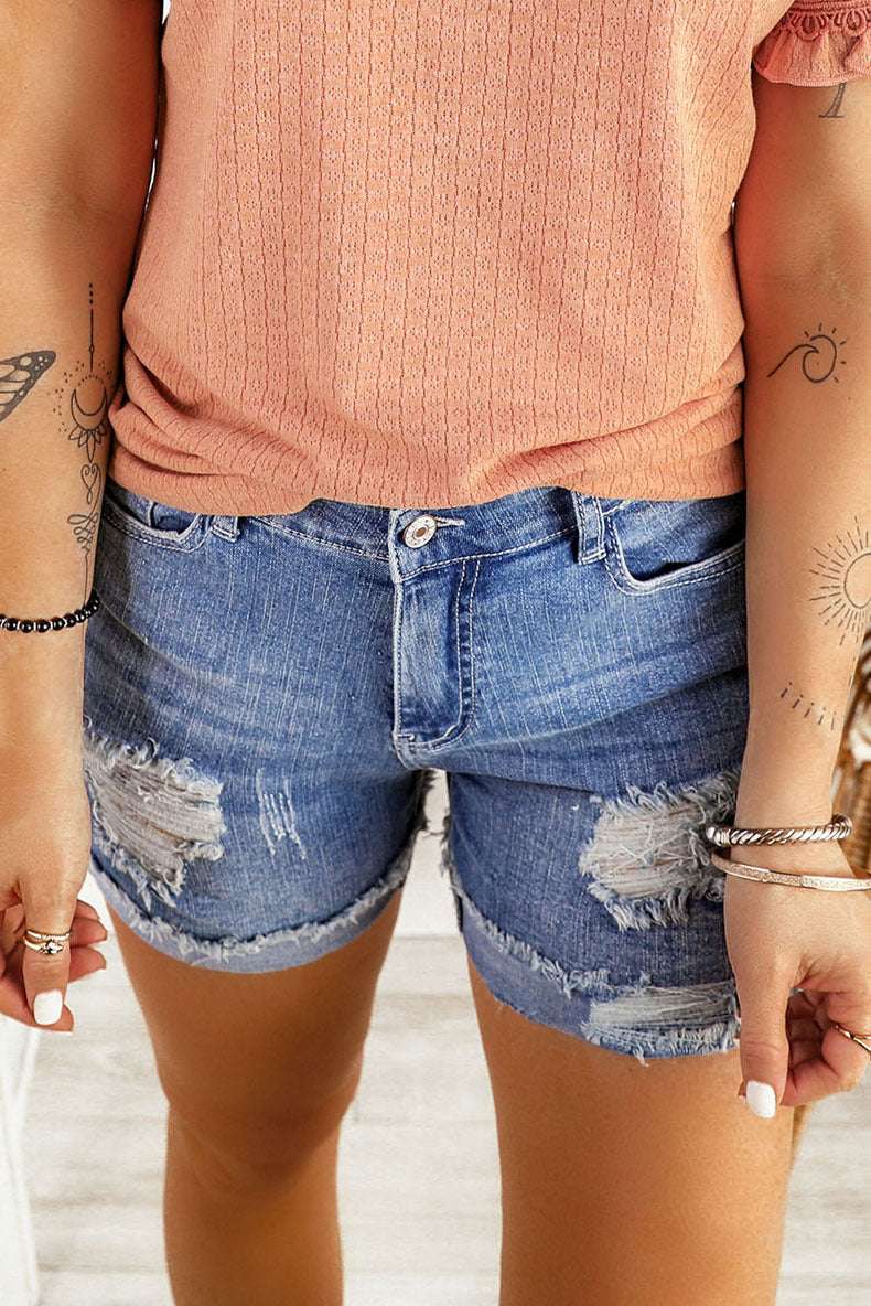 Washed Frayed Casual Summer Shorts