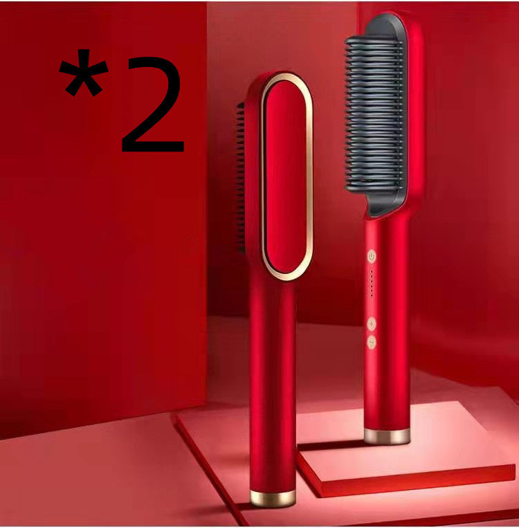 2 In 1 Hair Straightener Hot Comb Curling Brush