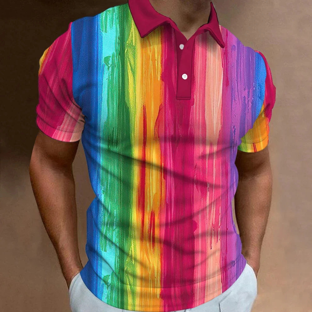 Men's 3D Rainbow Print Casual T-shirt