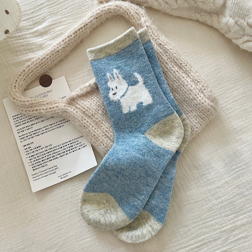 Thickened Contrast Color Mid-calf Wool Socks