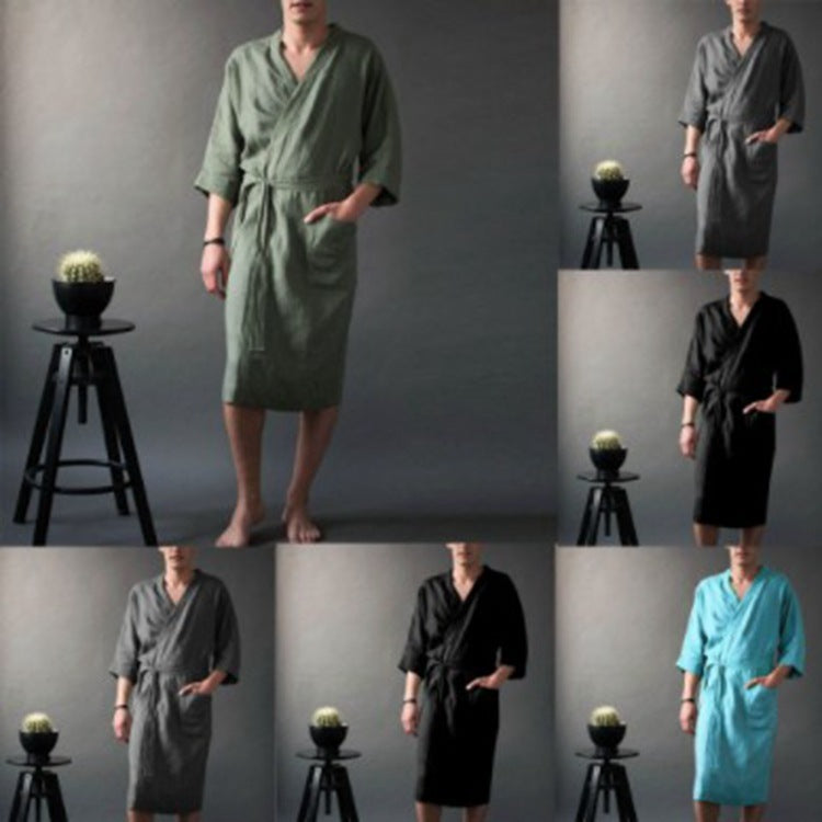 Men's Women's Long Linen Pajamas Robe Bathrobe