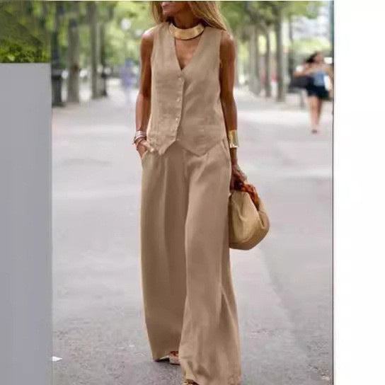 Women's Casual Solid Color Vest Trousers Suit