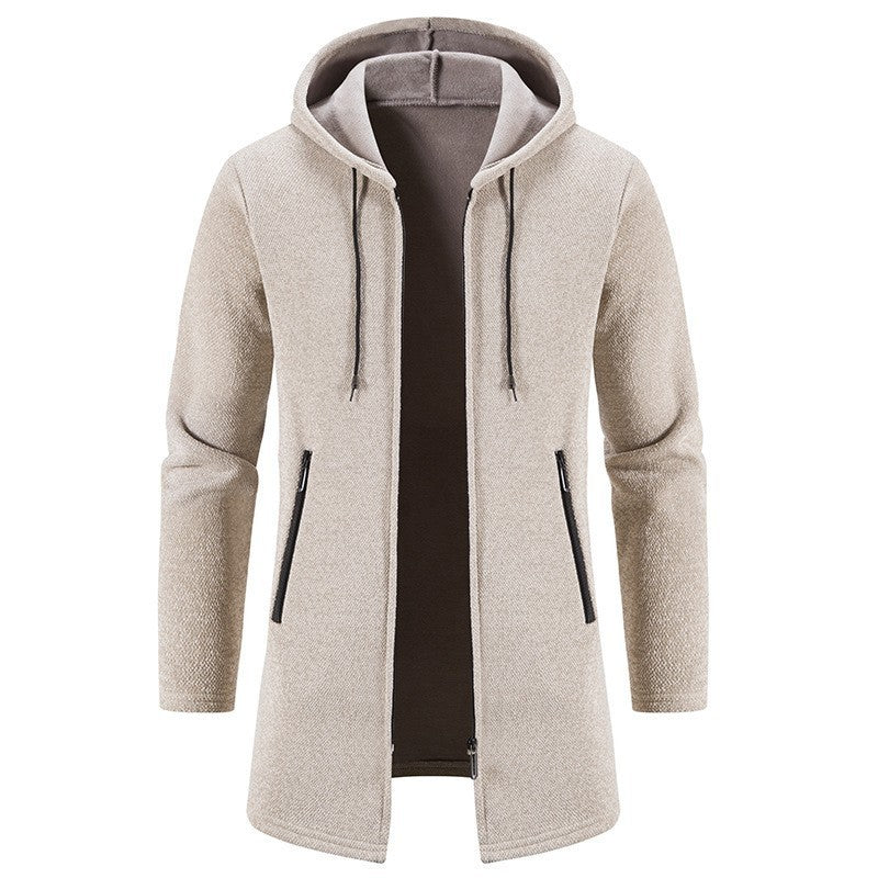 Autumn And Winter Fleece-lined Thickening Trendy Solid Color Men's Cardigan