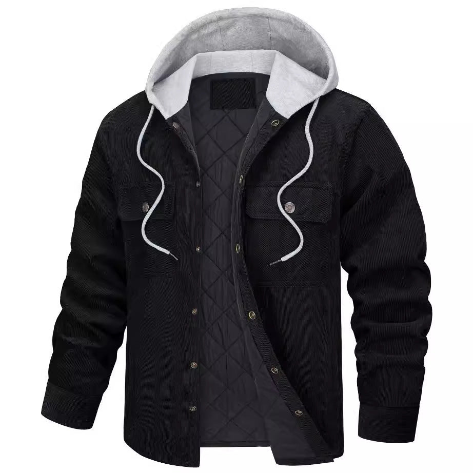 Corduroy Hooded Long Sleeve Cotton