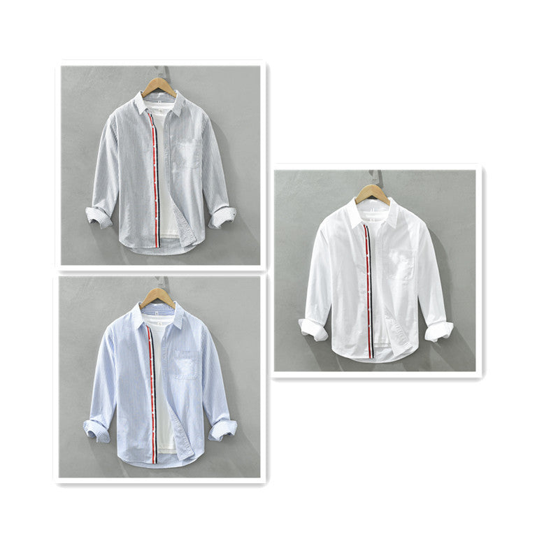 Autumn Japanese Striped Men's Long Sleeve Shirt