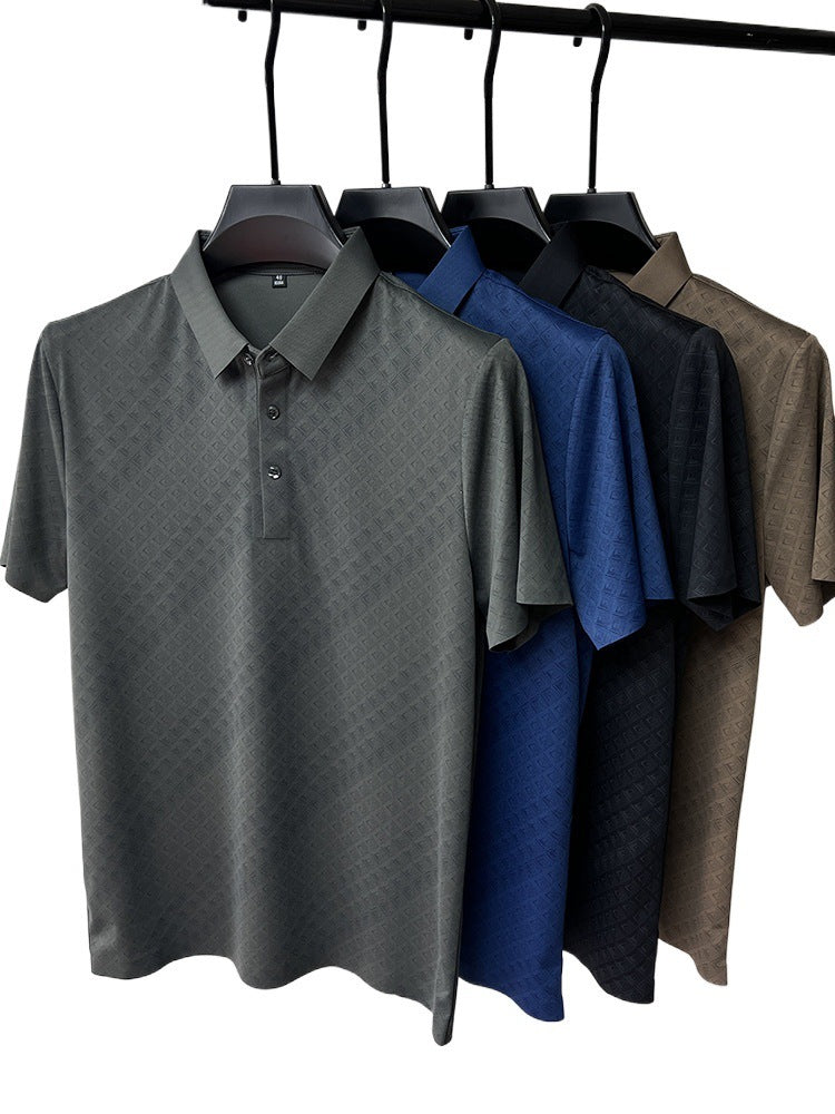 High-end Elegant Ice Silk Men's Lapel Plaid Polo Shirt