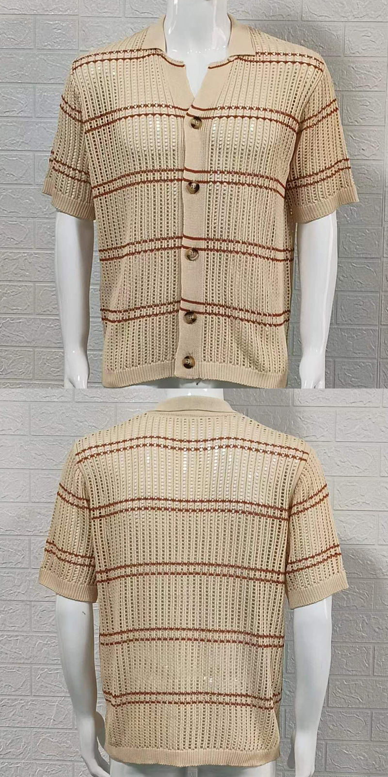 Men's Knitwear Lapel Short Sleeve Hollow Cardigan