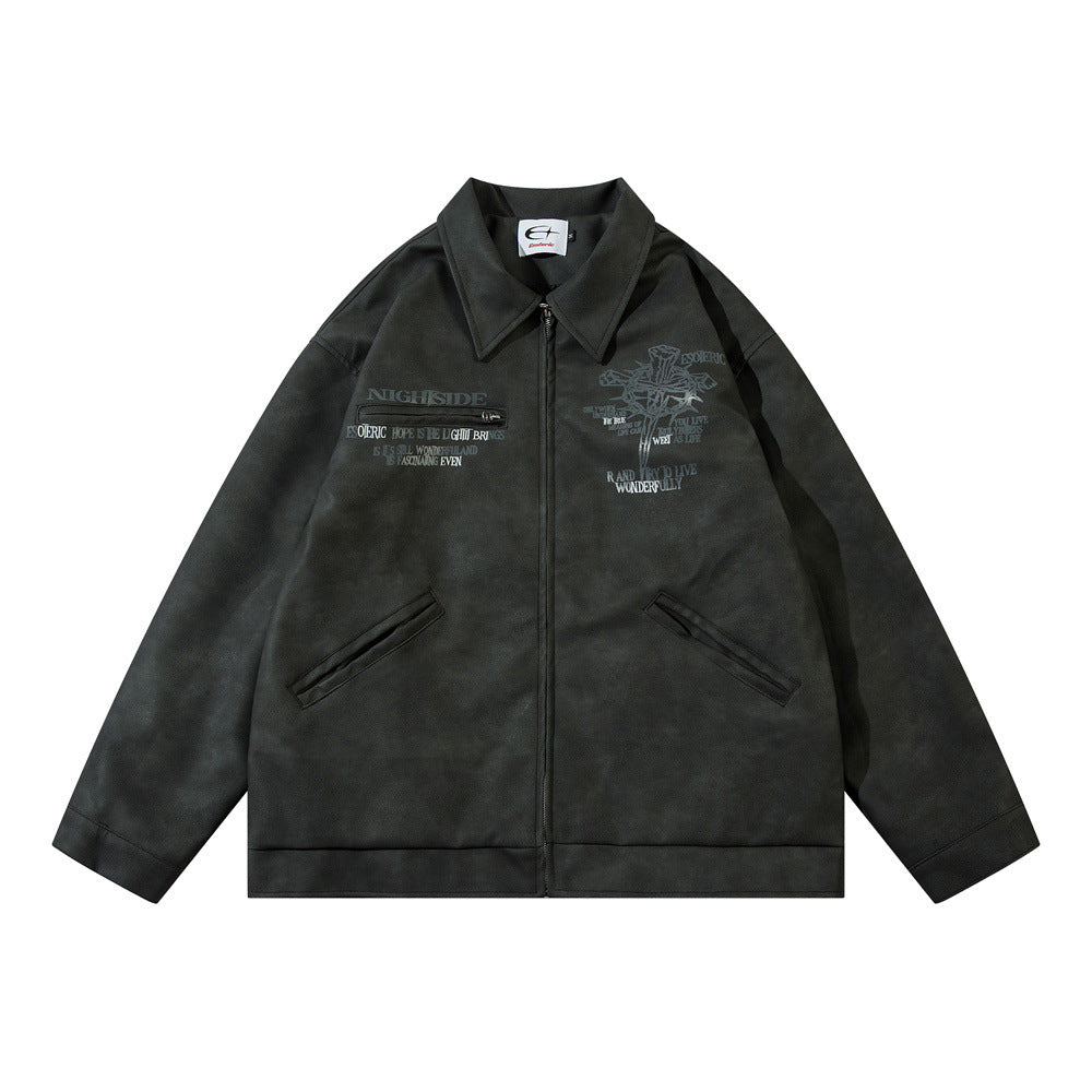 Men's Cross Print Loose Leather Jacket