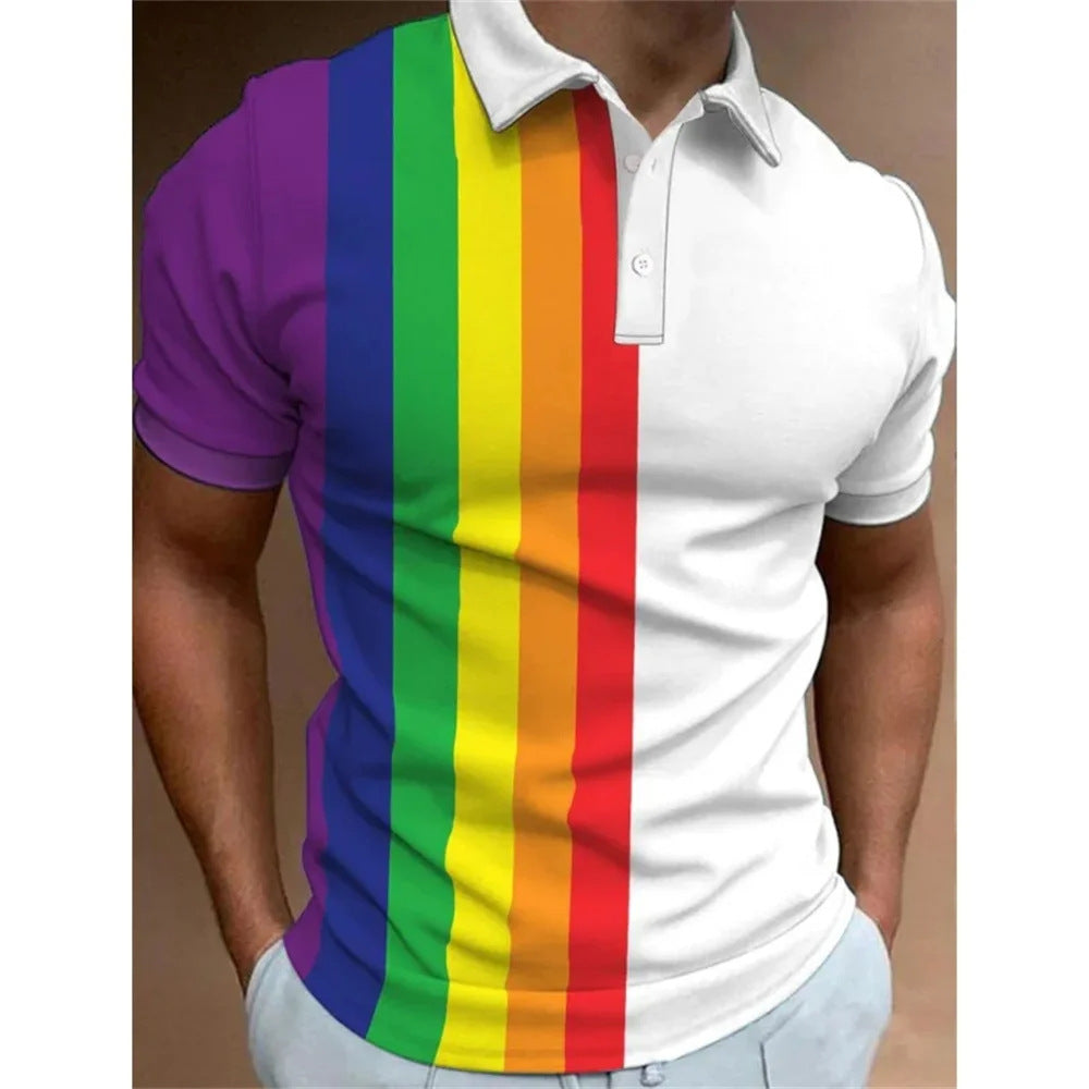 Men's 3D Rainbow Print Casual T-shirt