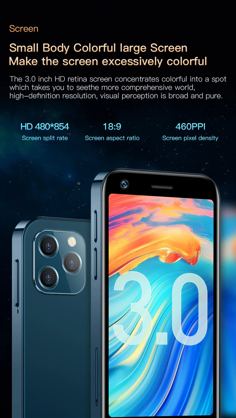 SOYES Android 10.0 Mini Smartphone 4G LTE Octa Core 13MP Camera 3.0'' Display OTG Cell Phone