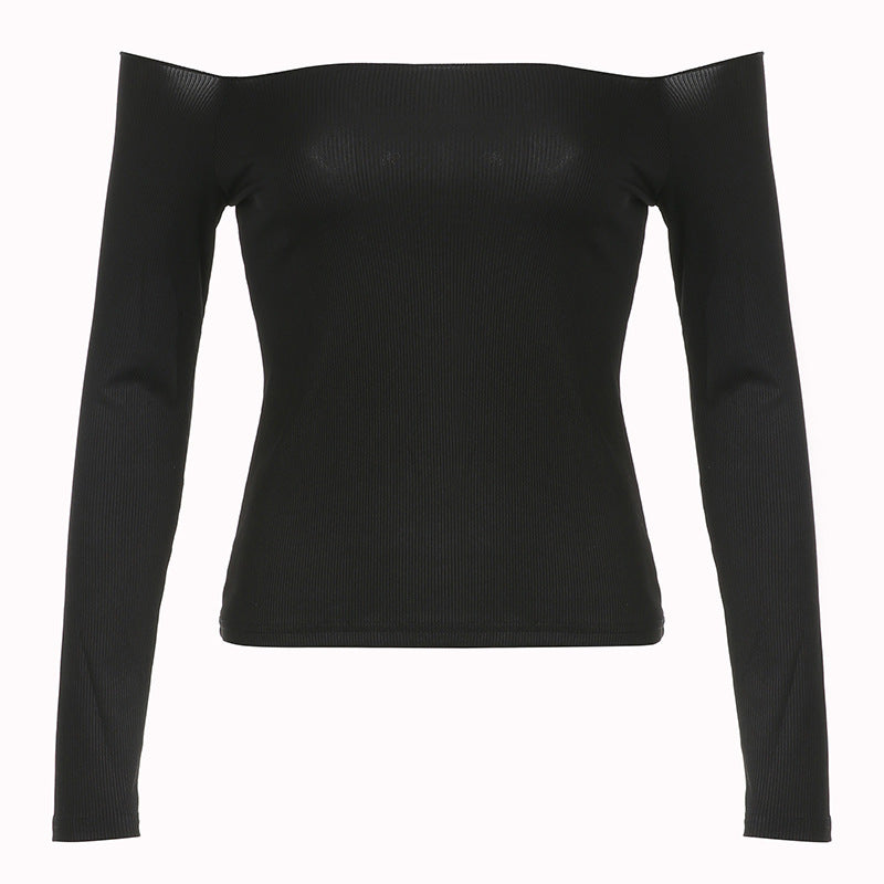 Ins Style Simple Solid Color Off-neck Shoulder-baring Bottoming T-shirt