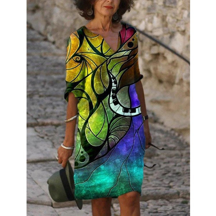 Women's Printed Loose Bamboo Fiber Linen Floral Short Sleeves