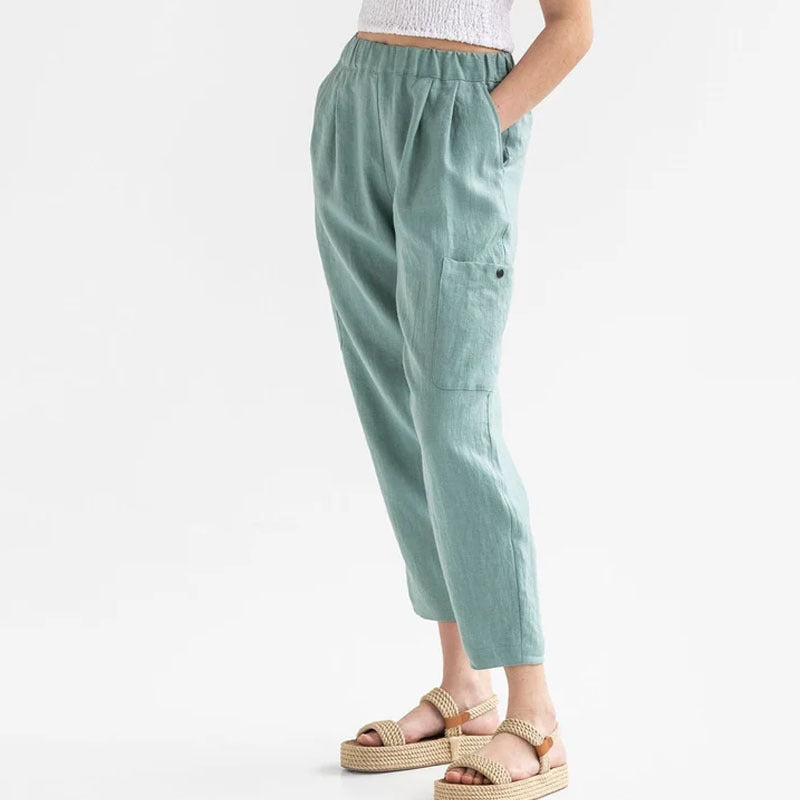 Loose High Waist Cotton And Linen Casual Pocket Casual Pants Women