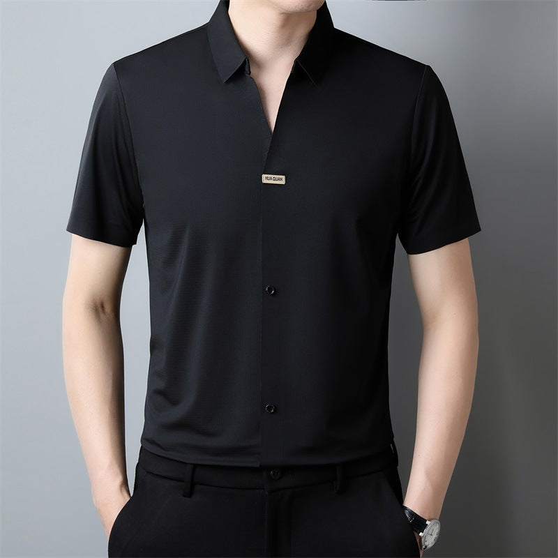 Thin Business Casual Men's Draping Summer Ice Silk Short Sleeve Shirt