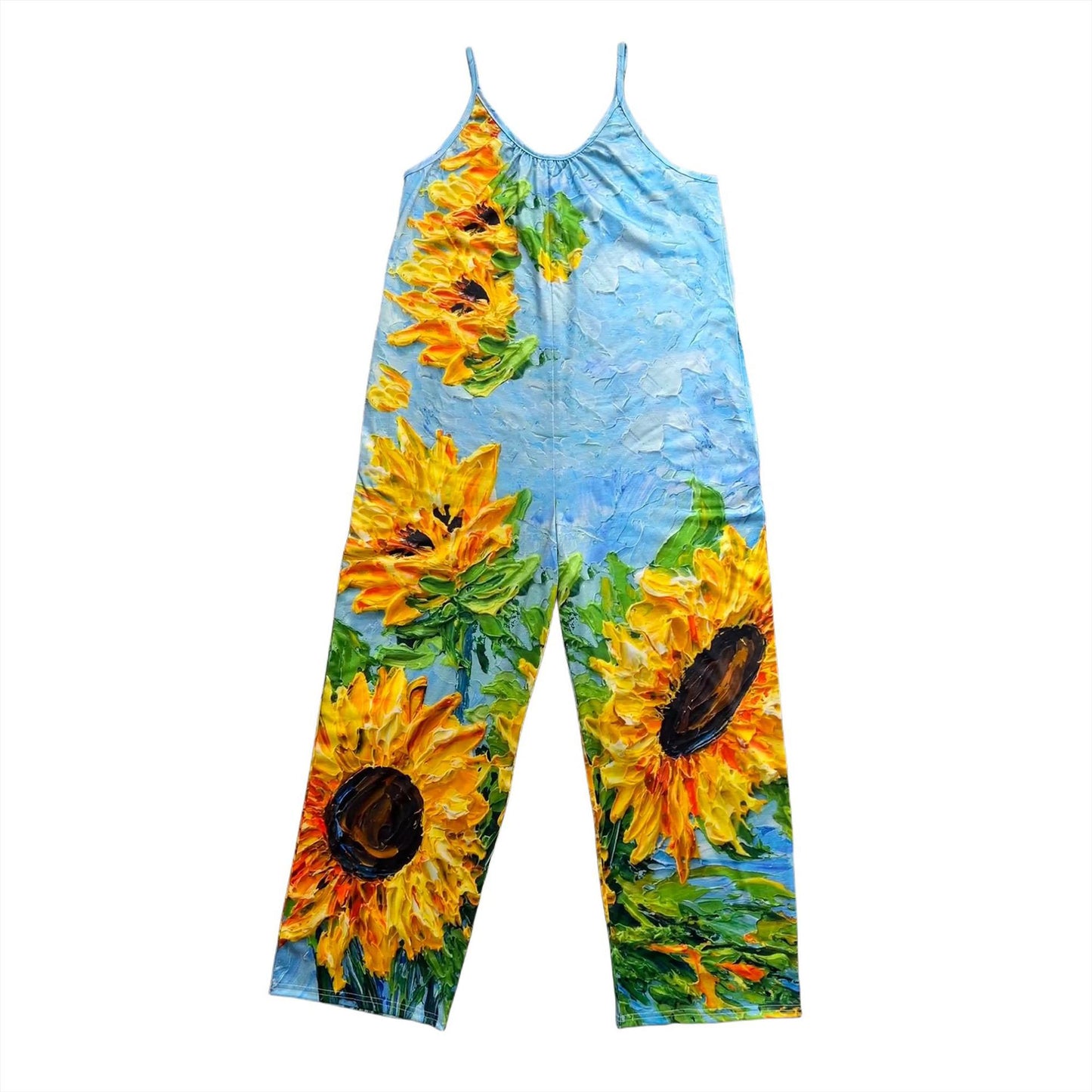 Spring And Summer Bohemian Style Sunflower Print Pleated Suspenders