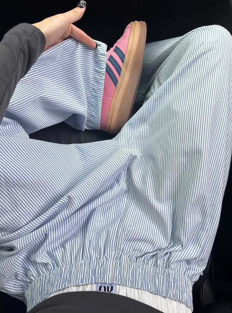 Vertical Stripe Wide-Leg Pants