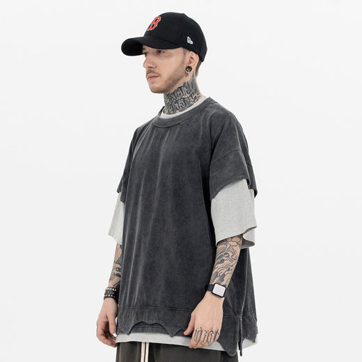 Distressed Patchwork Color Block Tee