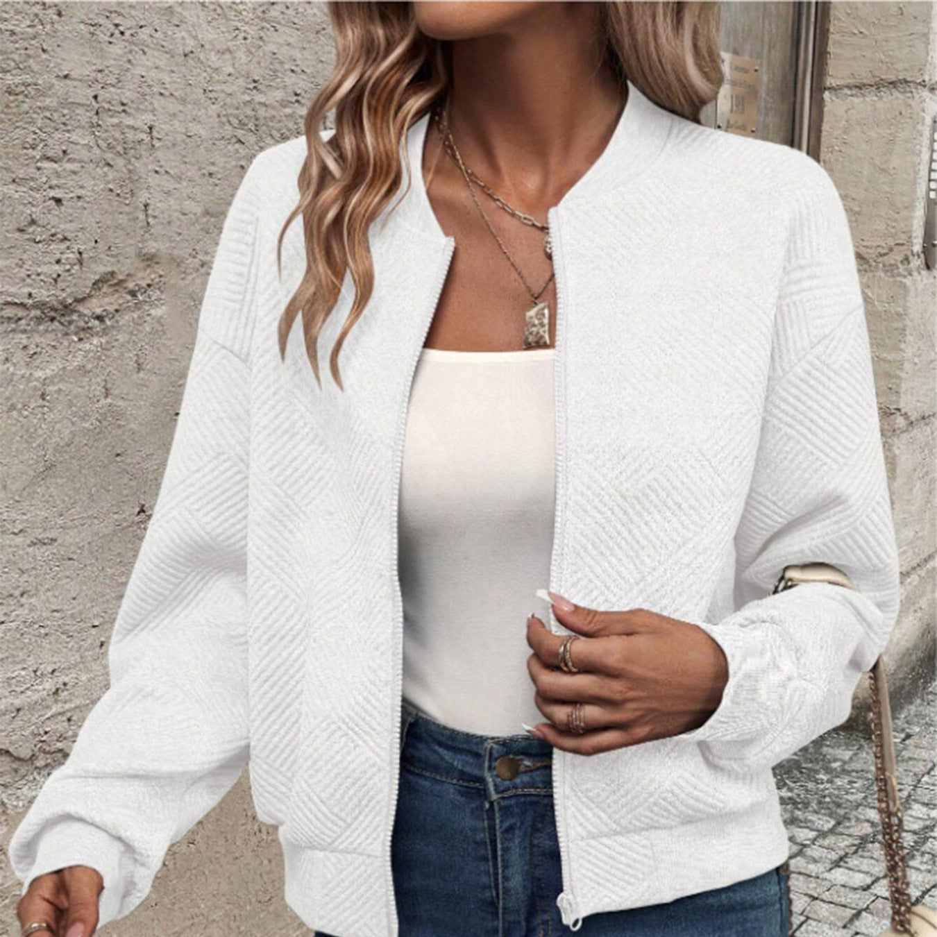 Women's Long Sleeve Knitted Cardigan Zipper Decoration