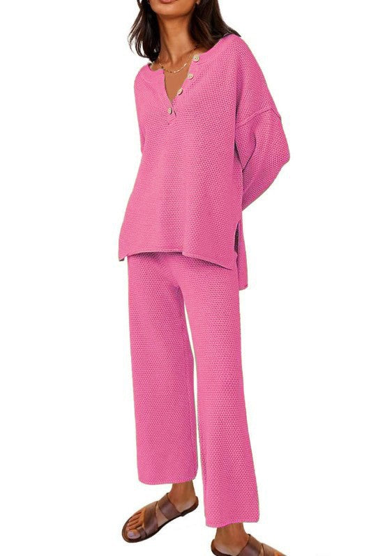 Solid Color Loose Leisure Two-Piece Set