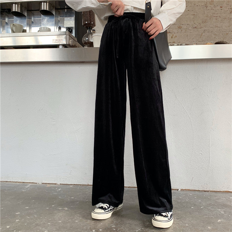 Gold Velvet High Waist Mopping Pants