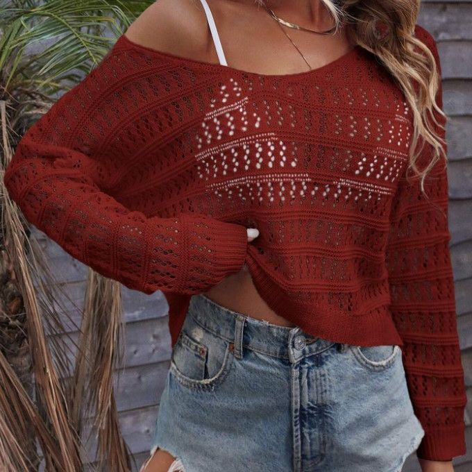 Women's Hollow Out Outer Match Knitted Sweater