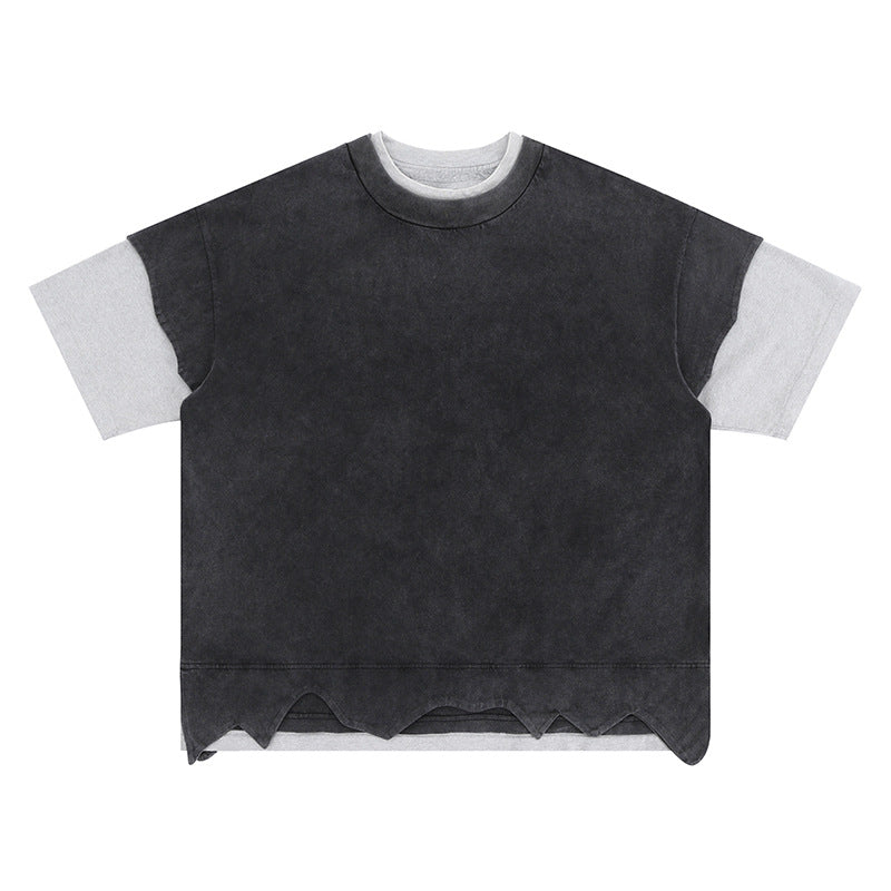 Distressed Patchwork Color Block Tee