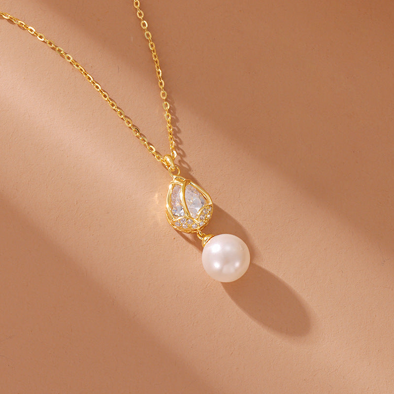 S925 Silver Tulip Pearl Necklace