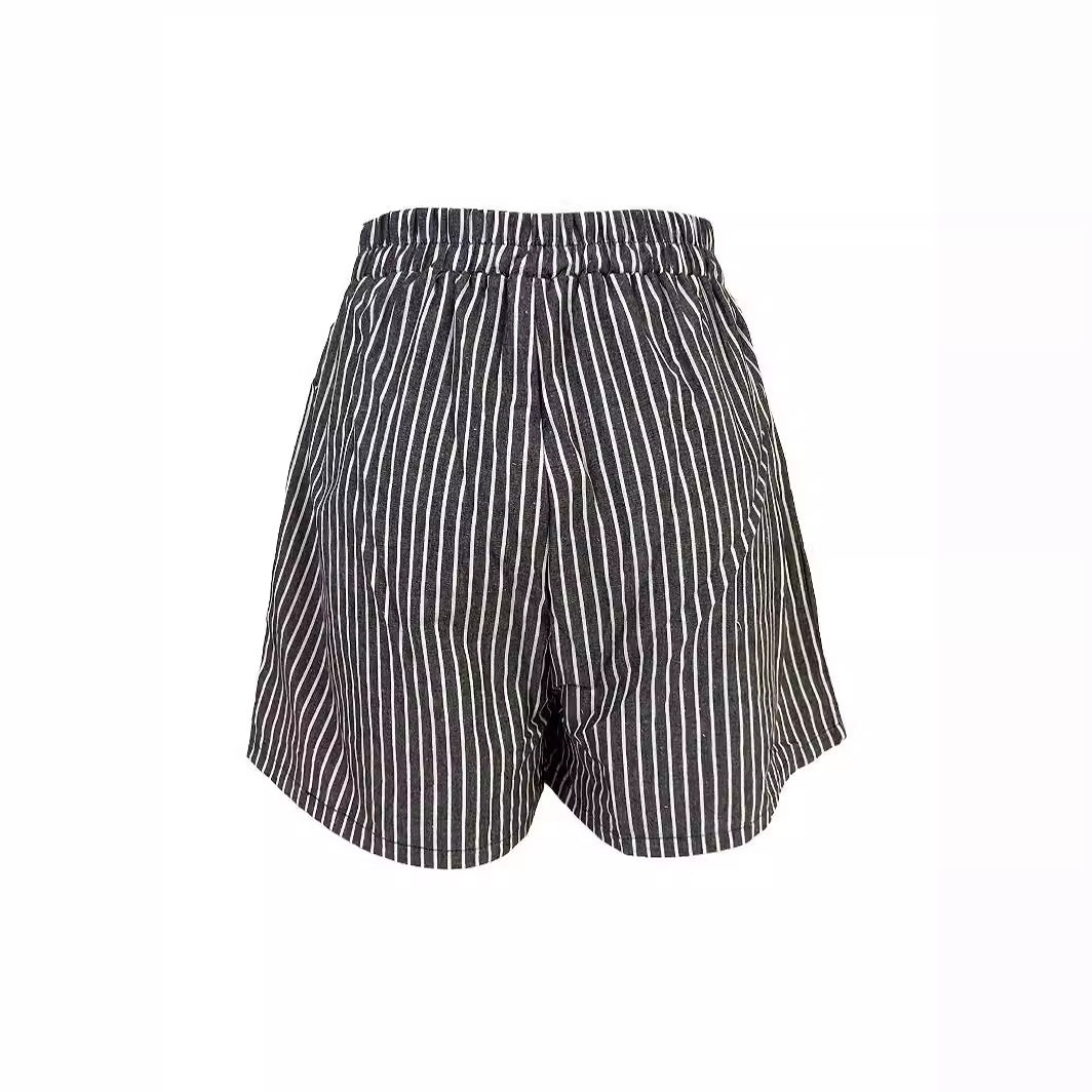 Women's Casual Cotton And Linen Stripes Shorts