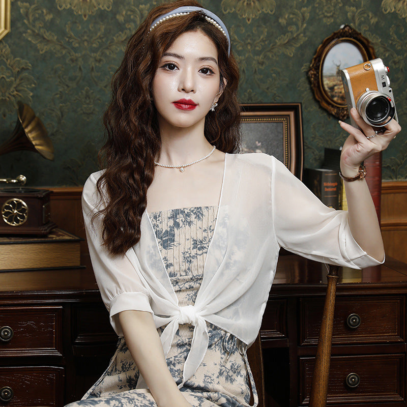 Women's Fashion Suspender Skirt Small Shawl Tulle Cardigan Top