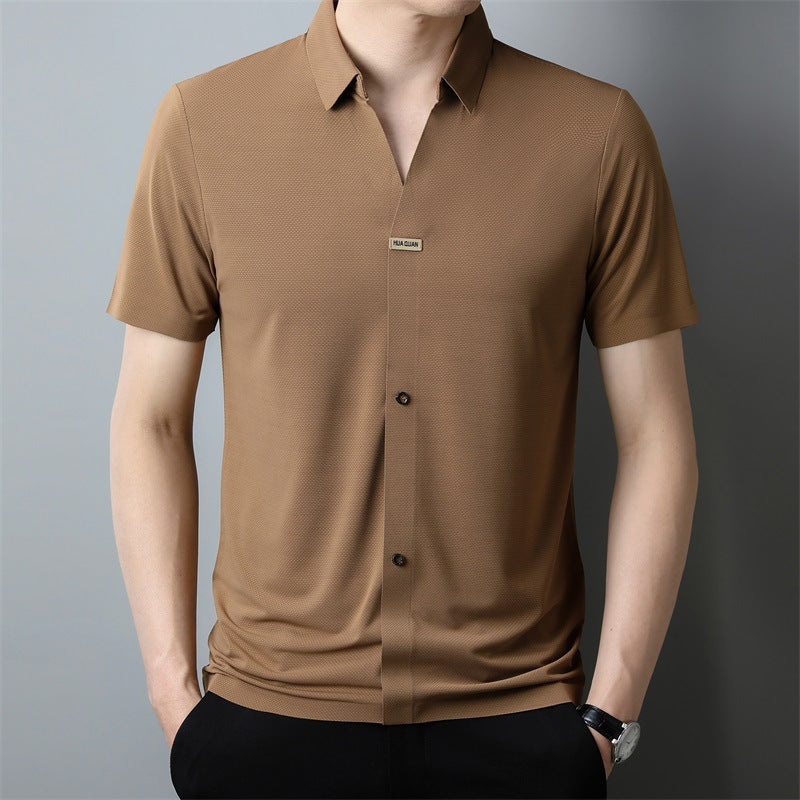 Thin Business Casual Men's Draping Summer Ice Silk Short Sleeve Shirt