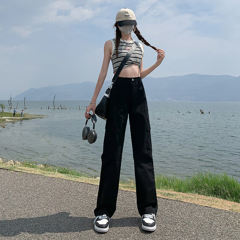 Straight Cargo Pants Women's High Waist Loose